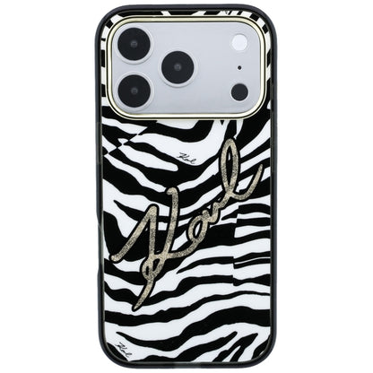 Coque MagSafe pour Apple iPhone 18 Pro / 17 Pro, Karl Lagerfeld, HC IML Signature Zebra Glitter Gold, Noire
