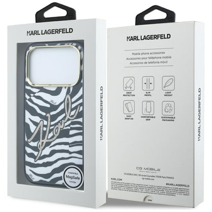 Coque MagSafe pour Apple iPhone 18 Pro / 17 Pro, Karl Lagerfeld, HC IML Signature Zebra Glitter Gold, Noire