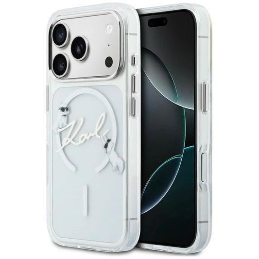 Coque MagSafe pour Apple iPhone 18 Pro / 17 Pro, Karl Lagerfeld, IML Choupette Karl Script Logo, Transparente