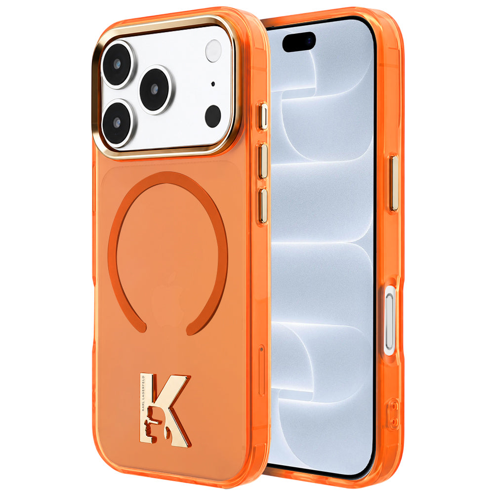 Coque MagSafe pour Apple iPhone 18 Pro / 17 Pro, Karl Lagerfeld, IML Karl Head Logo, orange