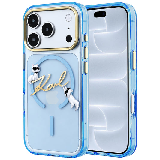 Coque MagSafe pour Apple iPhone 18 Pro / 17 Pro, Karl Lagerfeld, IML Choupette Karl Script Logo, Bleu