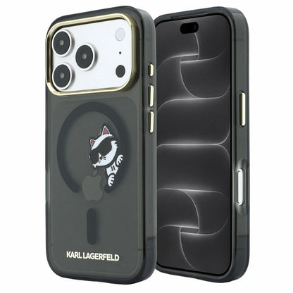 MagSafe-Hülle für Apple iPhone 18 Pro / 17 Pro, Karl Lagerfeld, IML Peekaboo Print und Metallrahmen, Schwarz