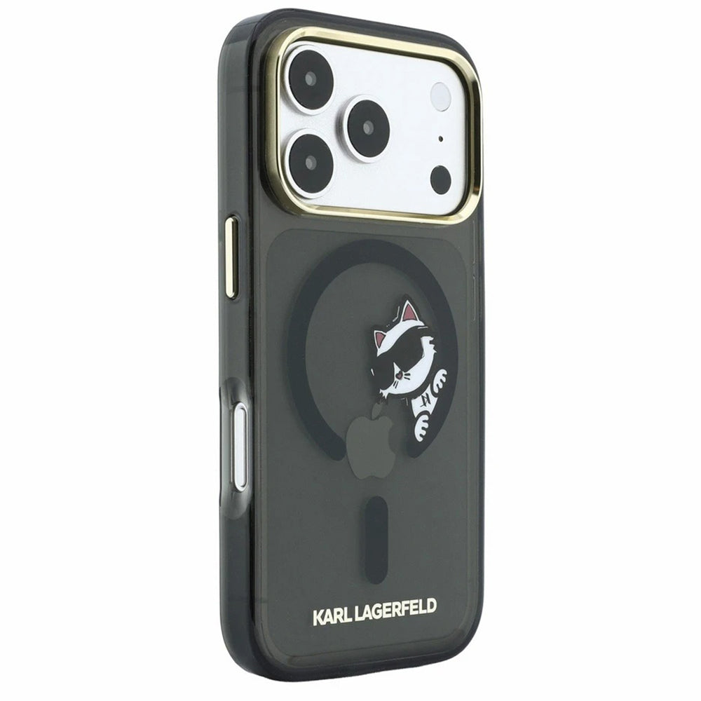 MagSafe-Hülle für Apple iPhone 18 Pro / 17 Pro, Karl Lagerfeld, IML Peekaboo Print und Metallrahmen, Schwarz