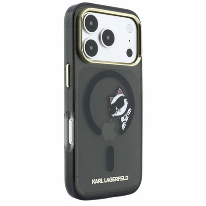 MagSafe-Hülle für Apple iPhone 18 Pro / 17 Pro, Karl Lagerfeld, IML Peekaboo Print und Metallrahmen, Schwarz