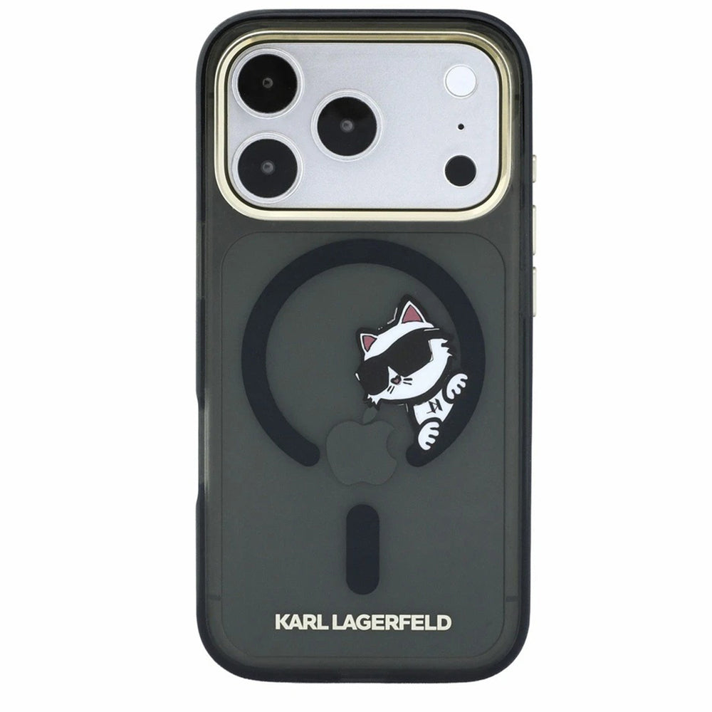MagSafe-Hülle für Apple iPhone 18 Pro / 17 Pro, Karl Lagerfeld, IML Peekaboo Print und Metallrahmen, Schwarz