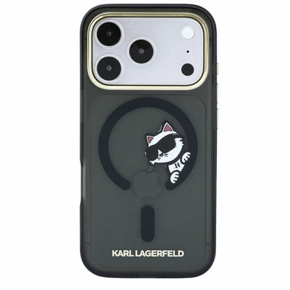 MagSafe-Hülle für Apple iPhone 18 Pro / 17 Pro, Karl Lagerfeld, IML Peekaboo Print und Metallrahmen, Schwarz