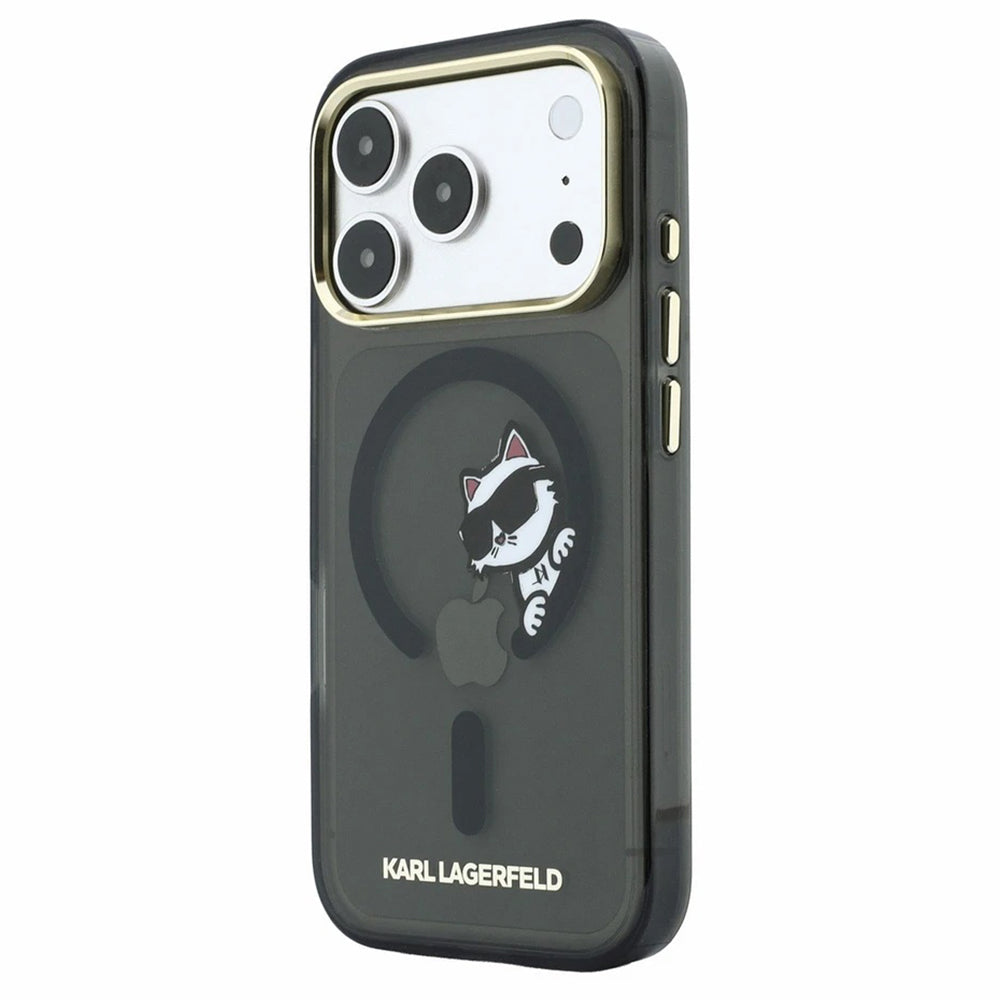 MagSafe-Hülle für Apple iPhone 18 Pro / 17 Pro, Karl Lagerfeld, IML Peekaboo Print und Metallrahmen, Schwarz
