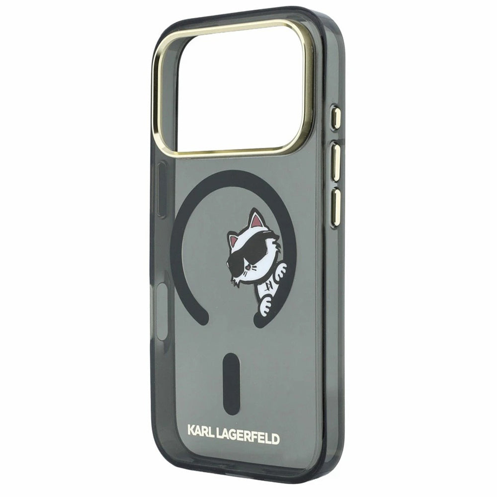 MagSafe-Hülle für Apple iPhone 18 Pro / 17 Pro, Karl Lagerfeld, IML Peekaboo Print und Metallrahmen, Schwarz