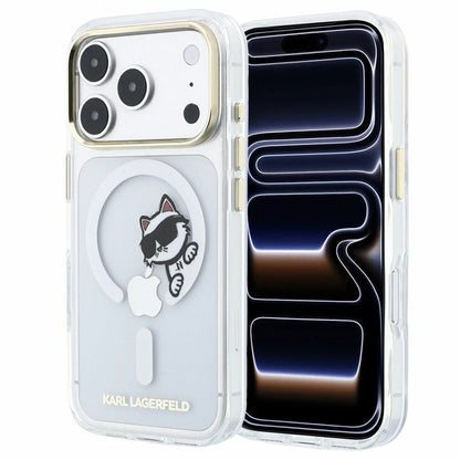 MagSafe-Hülle für Apple iPhone 18 Pro / 17 Pro, Karl Lagerfeld, IML Peekaboo Print und Metallrahmen, Transparent