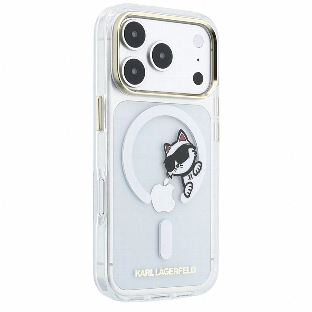 MagSafe-Hülle für Apple iPhone 18 Pro / 17 Pro, Karl Lagerfeld, IML Peekaboo Print und Metallrahmen, Transparent