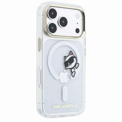MagSafe-Hülle für Apple iPhone 18 Pro / 17 Pro, Karl Lagerfeld, IML Peekaboo Print und Metallrahmen, Transparent