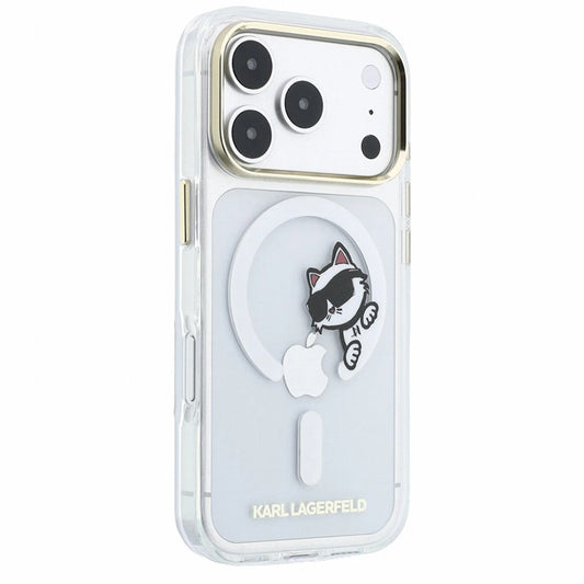 Coque MagSafe pour Apple iPhone 18 Pro / 17 Pro, Karl Lagerfeld, IML Peekaboo Print et Cadre Métallique, Transparent
