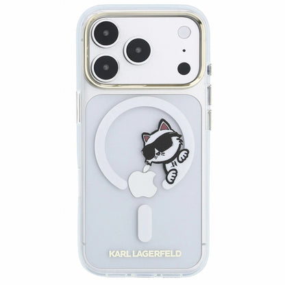 MagSafe-Hülle für Apple iPhone 18 Pro / 17 Pro, Karl Lagerfeld, IML Peekaboo Print und Metallrahmen, Transparent