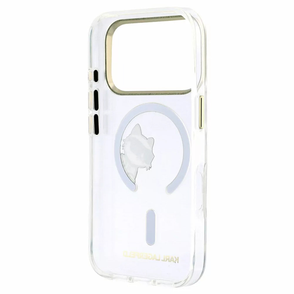 MagSafe-Hülle für Apple iPhone 18 Pro / 17 Pro, Karl Lagerfeld, IML Peekaboo Print und Metallrahmen, Transparent
