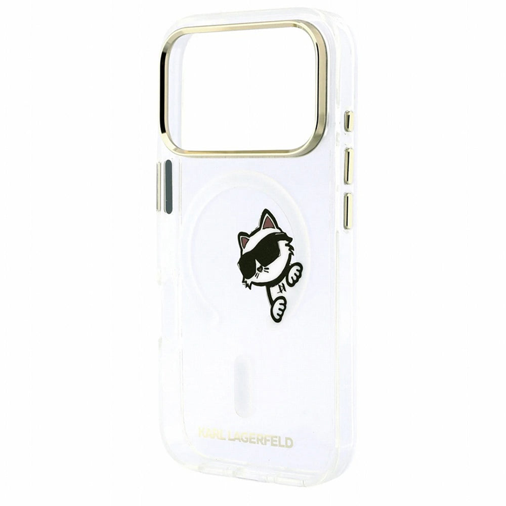 MagSafe-Hülle für Apple iPhone 18 Pro / 17 Pro, Karl Lagerfeld, IML Peekaboo Print und Metallrahmen, Transparent