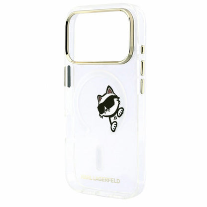 MagSafe-Hülle für Apple iPhone 18 Pro / 17 Pro, Karl Lagerfeld, IML Peekaboo Print und Metallrahmen, Transparent