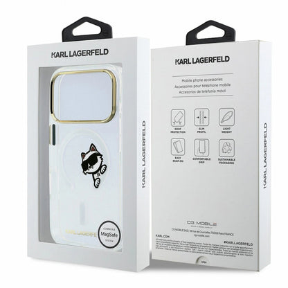 MagSafe-Hülle für Apple iPhone 18 Pro / 17 Pro, Karl Lagerfeld, IML Peekaboo Print und Metallrahmen, Transparent