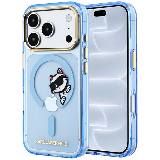 Coque MagSafe pour Apple iPhone 18 Pro / 17 Pro, Karl Lagerfeld, IML Peekaboo Print et Cadre Métallique, Bleu