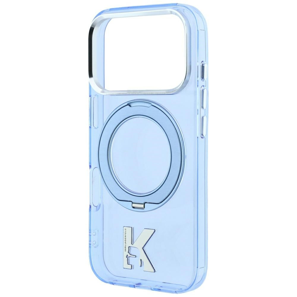 Coque MagSafe pour Apple iPhone 18 Pro / 17 Pro, Karl Lagerfeld, Support Anneau IML Kameo Metal, Bleue