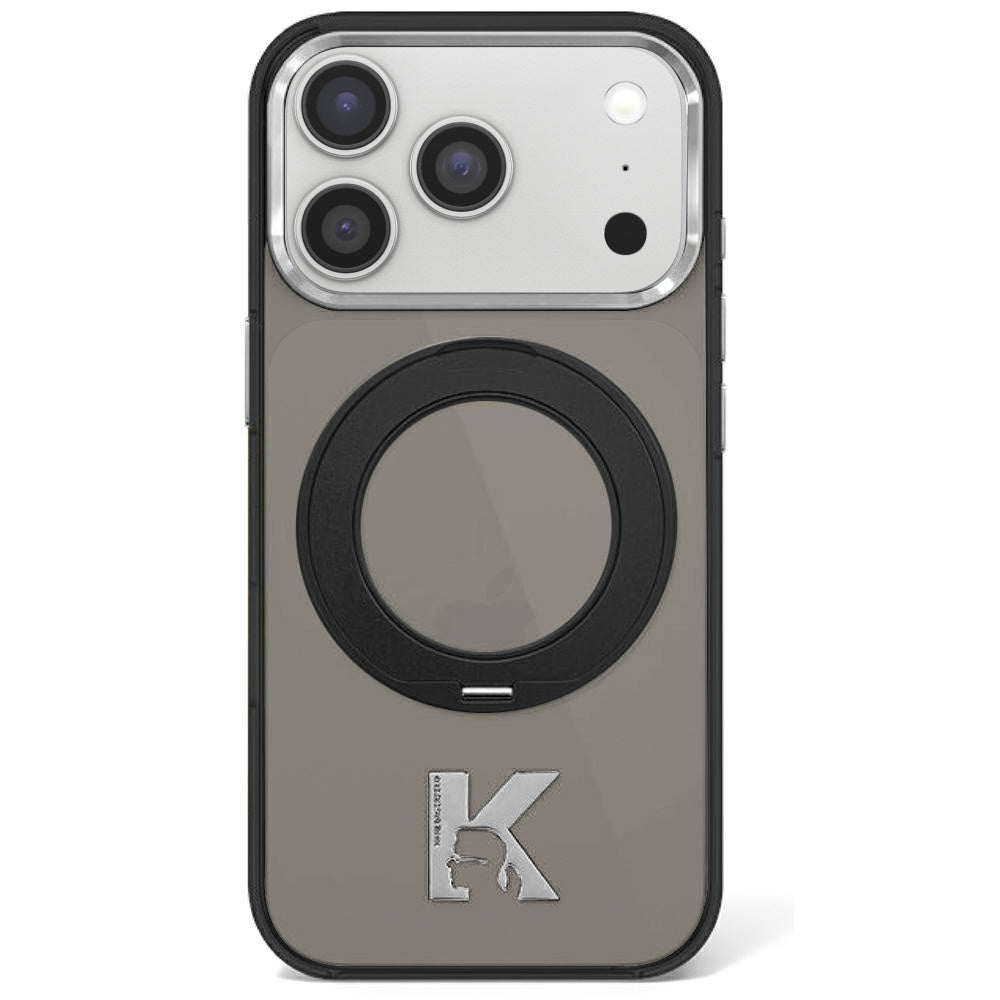 Coque MagSafe pour Apple iPhone 18 Pro / 17 Pro, Karl Lagerfeld, Support Anneau IML Kameo Metal, Noire