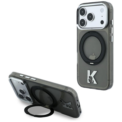 Coque MagSafe pour Apple iPhone 18 Pro / 17 Pro, Karl Lagerfeld, Support Anneau IML Kameo Metal, Noire