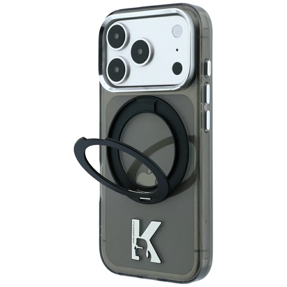 Coque MagSafe pour Apple iPhone 18 Pro / 17 Pro, Karl Lagerfeld, Support Anneau IML Kameo Metal, Noire