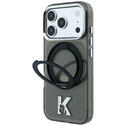 Coque MagSafe pour Apple iPhone 18 Pro / 17 Pro, Karl Lagerfeld, Support Anneau IML Kameo Metal, Noire