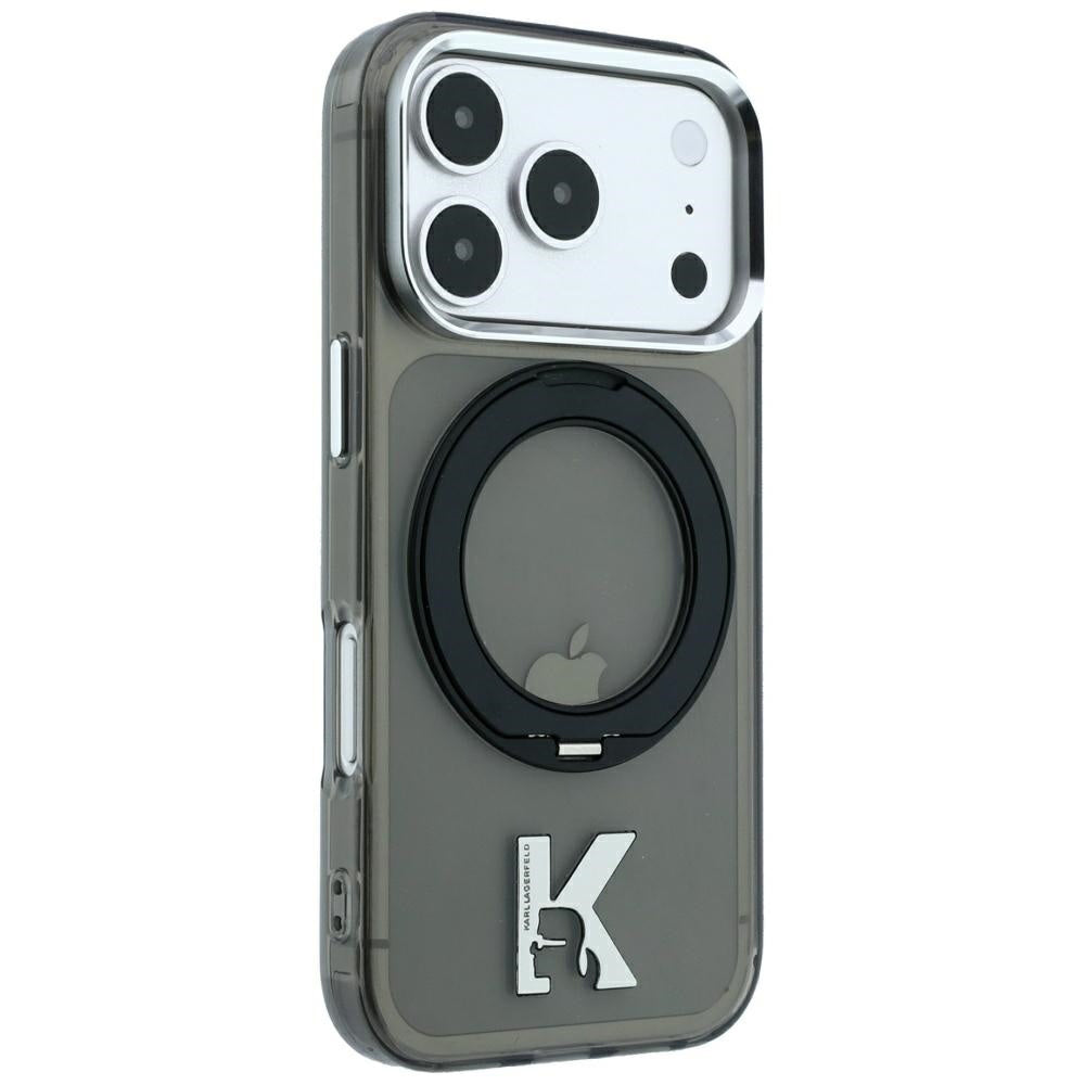 Coque MagSafe pour Apple iPhone 18 Pro / 17 Pro, Karl Lagerfeld, Support Anneau IML Kameo Metal, Noire
