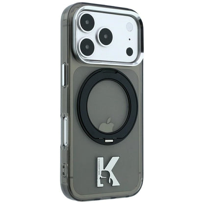 Coque MagSafe pour Apple iPhone 18 Pro / 17 Pro, Karl Lagerfeld, Support Anneau IML Kameo Metal, Noire