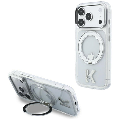 MagSafe-Hülle für Apple iPhone 18 Pro / 17 Pro, Karl Lagerfeld, IML Ring Stand Kameo Metall, Transparent