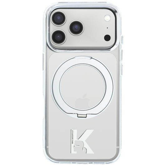 Coque MagSafe pour Apple iPhone 18 Pro / 17 Pro, Karl Lagerfeld, Support Anneau IML Kameo Métal, Transparente