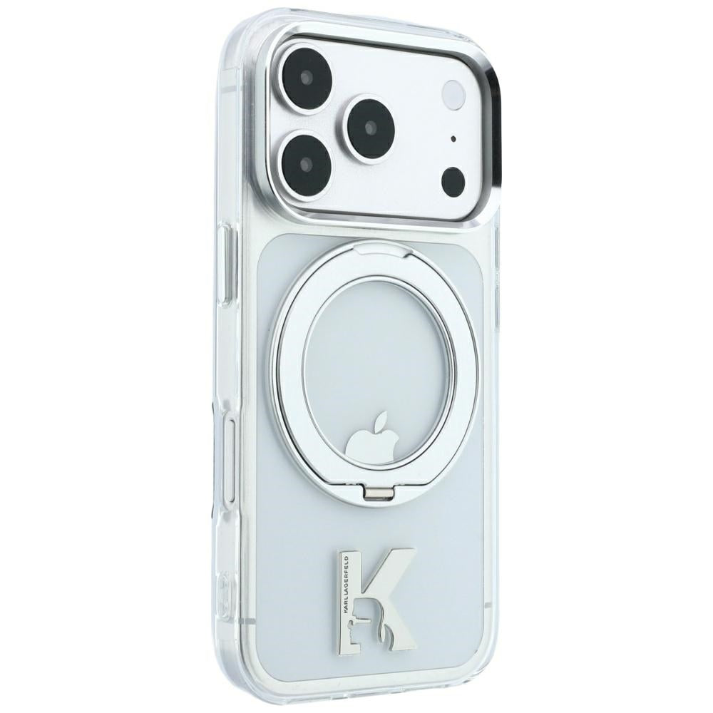 MagSafe-Hülle für Apple iPhone 18 Pro / 17 Pro, Karl Lagerfeld, IML Ring Stand Kameo Metall, Transparent