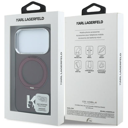 MagSafe-Hülle für Apple iPhone 18 Pro / 17 Pro, Karl Lagerfeld, IML Ring Stand Kameo Metall, Weinrot