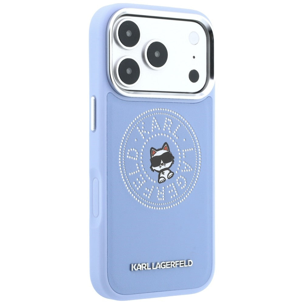 Coque MagSafe pour Apple iPhone 18 Pro / 17 Pro, Karl Lagerfeld, Point and Choupette Sketch, bleu