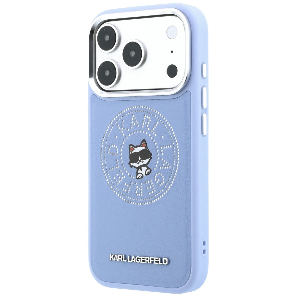 Coque MagSafe pour Apple iPhone 18 Pro / 17 Pro, Karl Lagerfeld, Point and Choupette Sketch, bleu