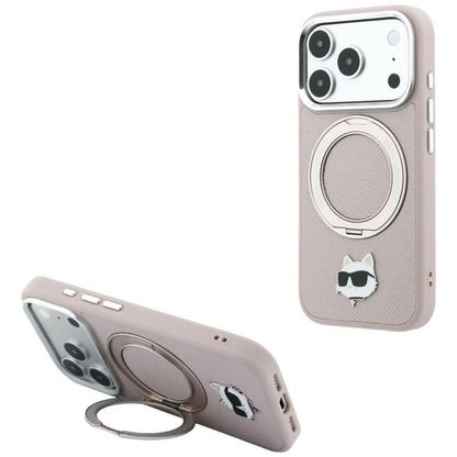 Coque MagSafe pour Apple iPhone 18 Pro / 17 Pro, Karl Lagerfeld, Ring Stand 360 Choupette Pin, rose