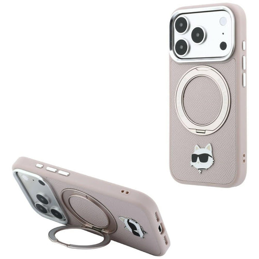 MagSafe-Hülle für Apple iPhone 18 Pro / 17 Pro, Karl Lagerfeld, Ring Stand 360 Choupette Pin, Rosa