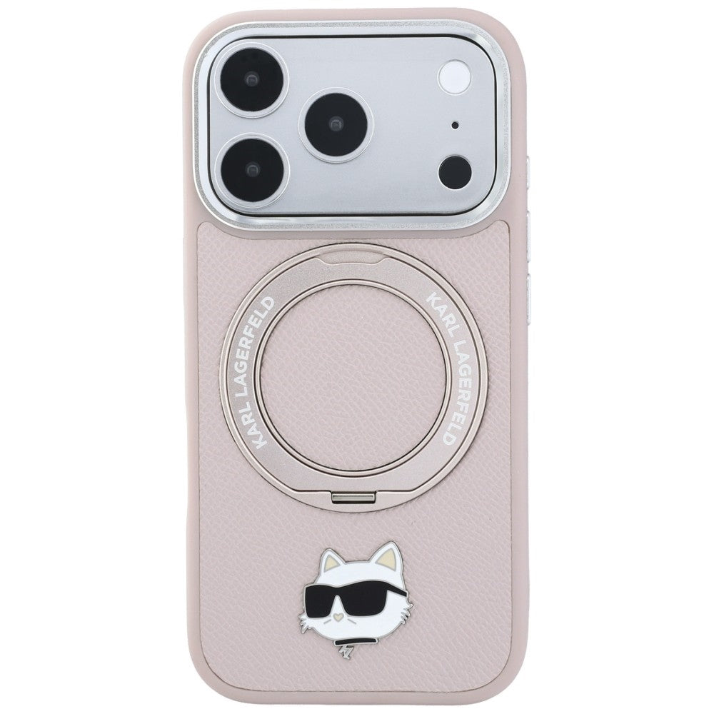 Coque MagSafe pour Apple iPhone 18 Pro / 17 Pro, Karl Lagerfeld, Ring Stand 360 Choupette Pin, rose