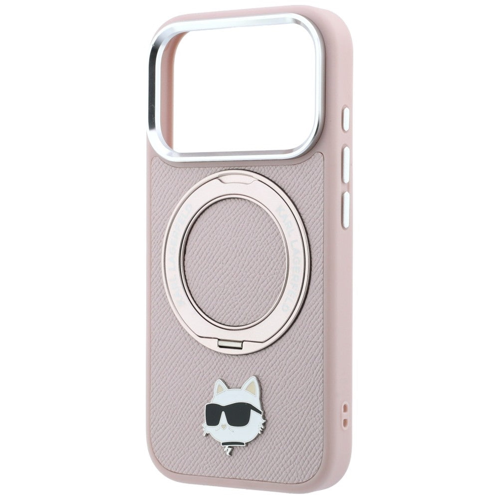 Coque MagSafe pour Apple iPhone 18 Pro / 17 Pro, Karl Lagerfeld, Ring Stand 360 Choupette Pin, rose
