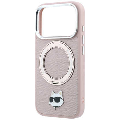 Coque MagSafe pour Apple iPhone 18 Pro / 17 Pro, Karl Lagerfeld, Ring Stand 360 Choupette Pin, rose