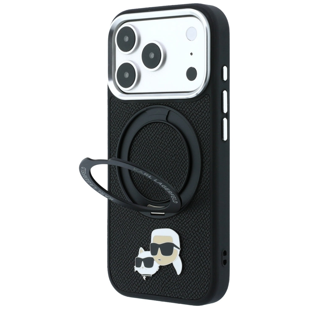 MagSafe-Hülle für Apple iPhone 18 Pro / 17 Pro, Karl Lagerfeld, Ring Stand 360 Karl & Choupette Pin, Schwarz