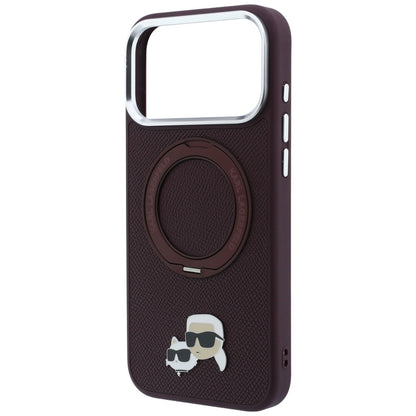 Coque MagSafe pour Apple iPhone 18 Pro / 17 Pro, Karl Lagerfeld, Support Anneau 360 Karl & Broche Choupette, Bordeaux