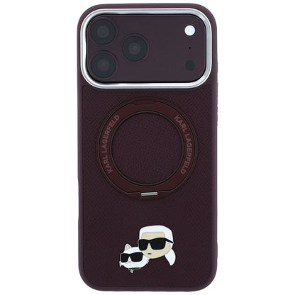 Coque MagSafe pour Apple iPhone 18 Pro / 17 Pro, Karl Lagerfeld, Support Anneau 360 Karl & Broche Choupette, Bordeaux