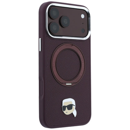 Coque MagSafe pour Apple iPhone 18 Pro / 17 Pro, Karl Lagerfeld, Ring Stand 360 Karl Pin, Bordeaux