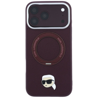 Coque MagSafe pour Apple iPhone 18 Pro / 17 Pro, Karl Lagerfeld, Ring Stand 360 Karl Pin, Bordeaux