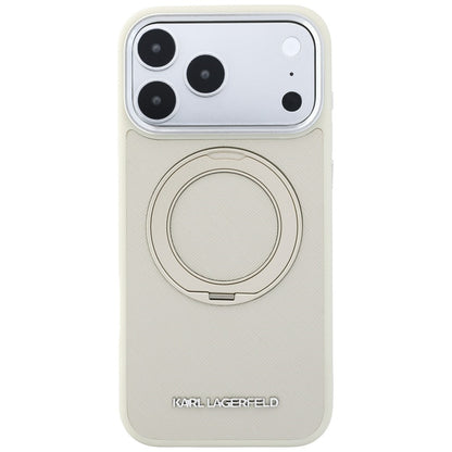 Coque MagSafe pour Apple iPhone 18 Pro / 17 Pro, Karl Lagerfeld, Ring Stand 360 Saffiano, beige
