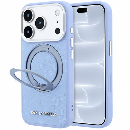 Coque MagSafe pour Apple iPhone 18 Pro / 17 Pro, Karl Lagerfeld, Support Anneau 360 Saffiano, Bleu
