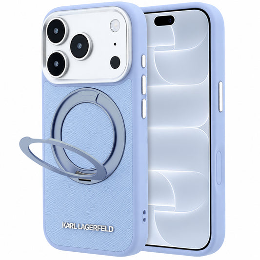 MagSafe-Hülle für Apple iPhone 18 Pro / 17 Pro, Karl Lagerfeld, Ring Stand 360 Saffiano, Blau