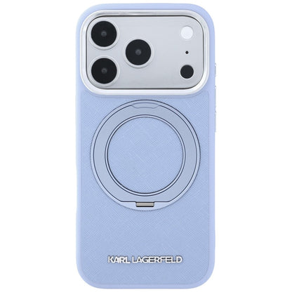 Coque MagSafe pour Apple iPhone 18 Pro / 17 Pro, Karl Lagerfeld, Support Anneau 360 Saffiano, Bleu