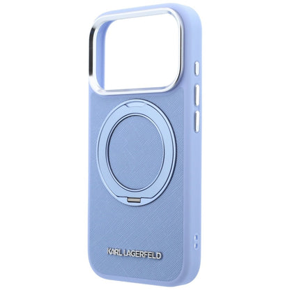 Coque MagSafe pour Apple iPhone 18 Pro / 17 Pro, Karl Lagerfeld, Support Anneau 360 Saffiano, Bleu